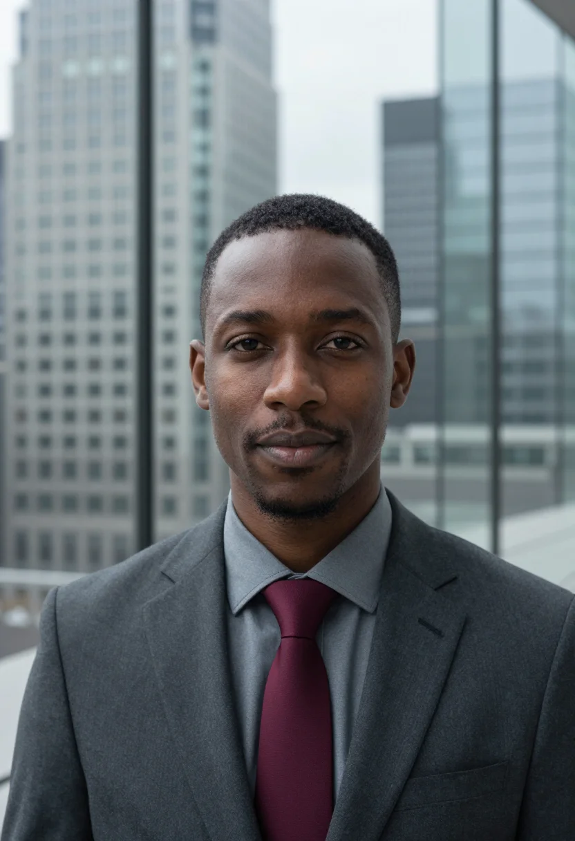 AI canary wharf quant slate sample — portrait of a man, tight headshot of a Black British man in