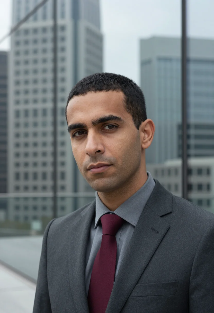 AI canary wharf quant slate sample — portrait of a man, tight headshot of a Mediterranean man in