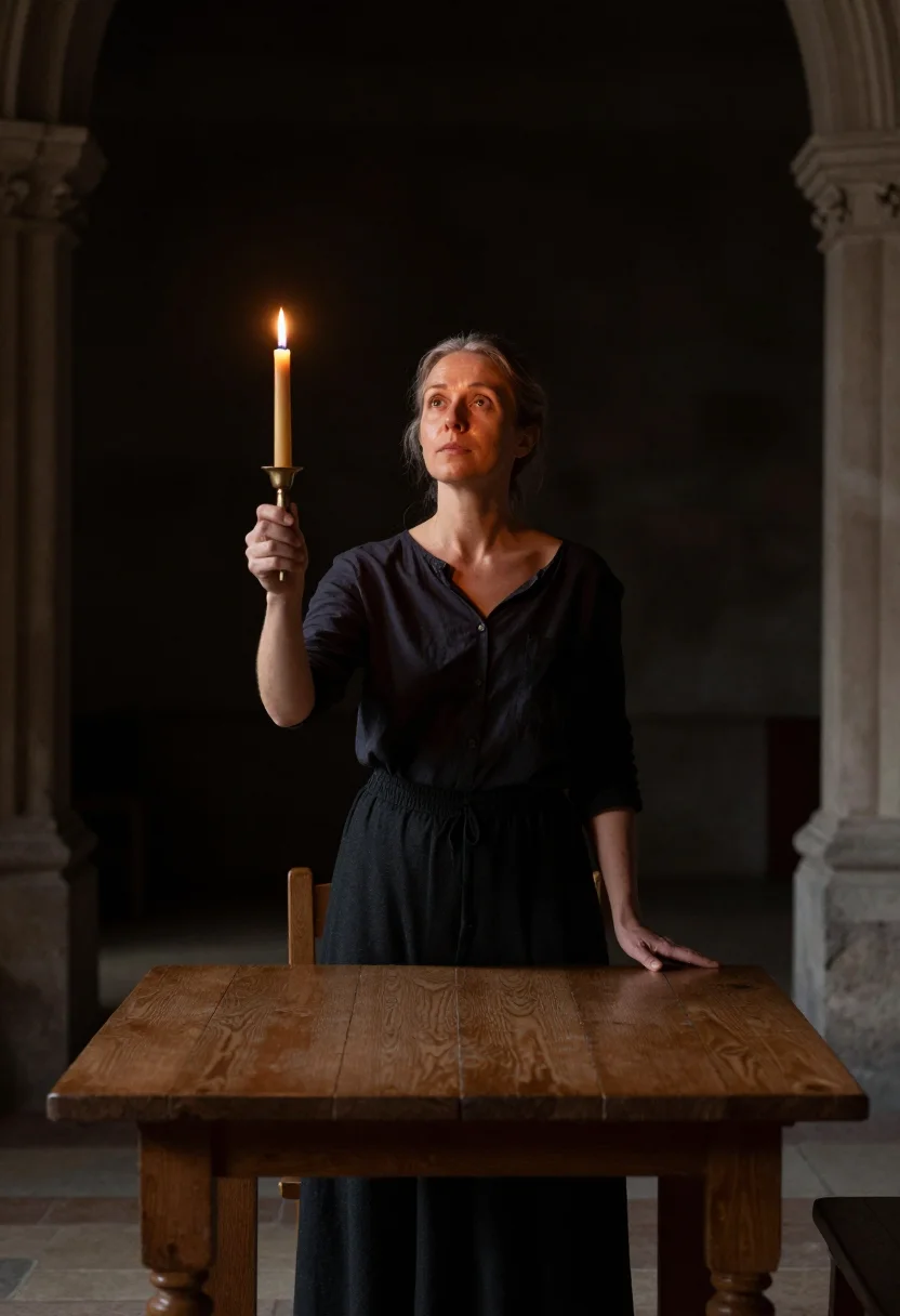 AI candlelight sample — portrait of a woman, half-length portrait of a woman in her