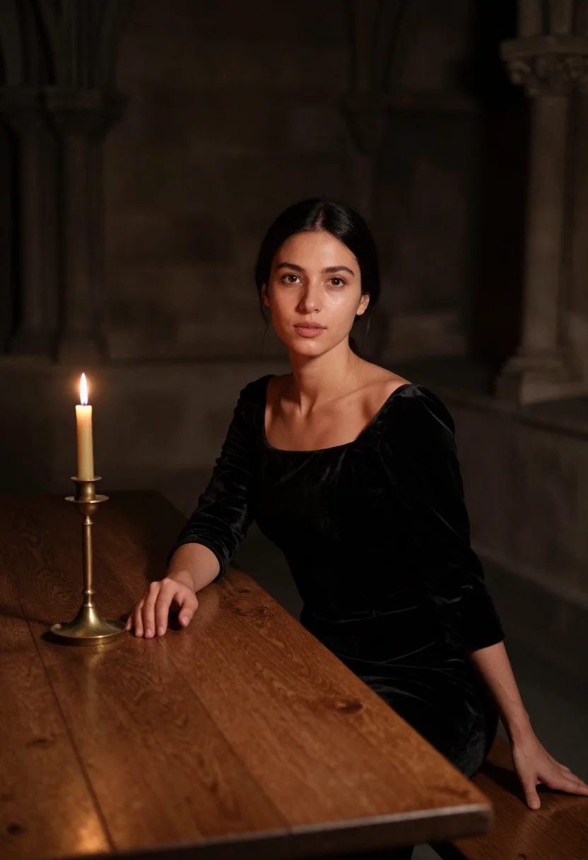 AI candlelight sample — portrait of a woman, three-quarter-length portrait of a woma