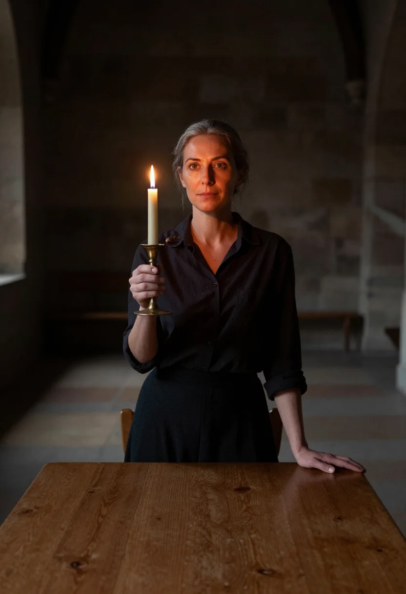 AI candlelight sample — portrait of a woman, chest-up portrait of a woman in her mid