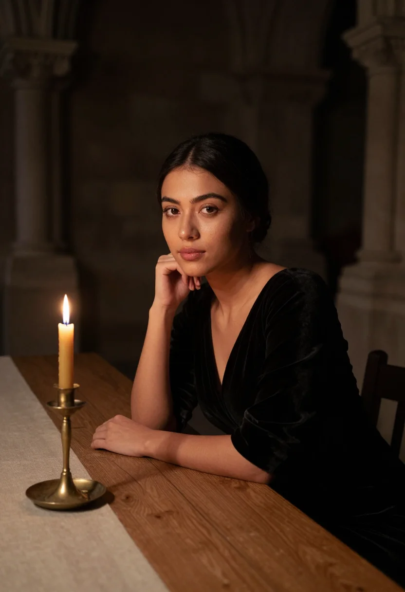 AI candlelight sample — portrait of a woman, half-length portrait of a woman in her