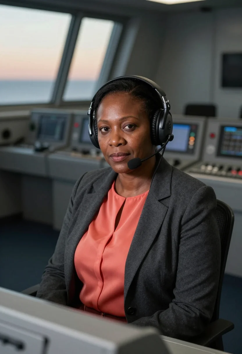AI cape canaveral launch director coral sample — portrait of a woman, chest-up portrait of an African-America