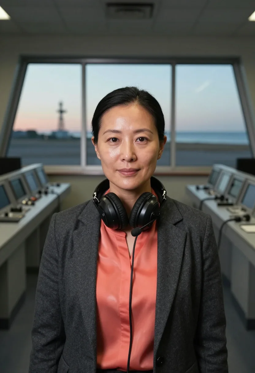 AI cape canaveral launch director coral sample — portrait of a woman, head-and-shoulders portrait of a Korean