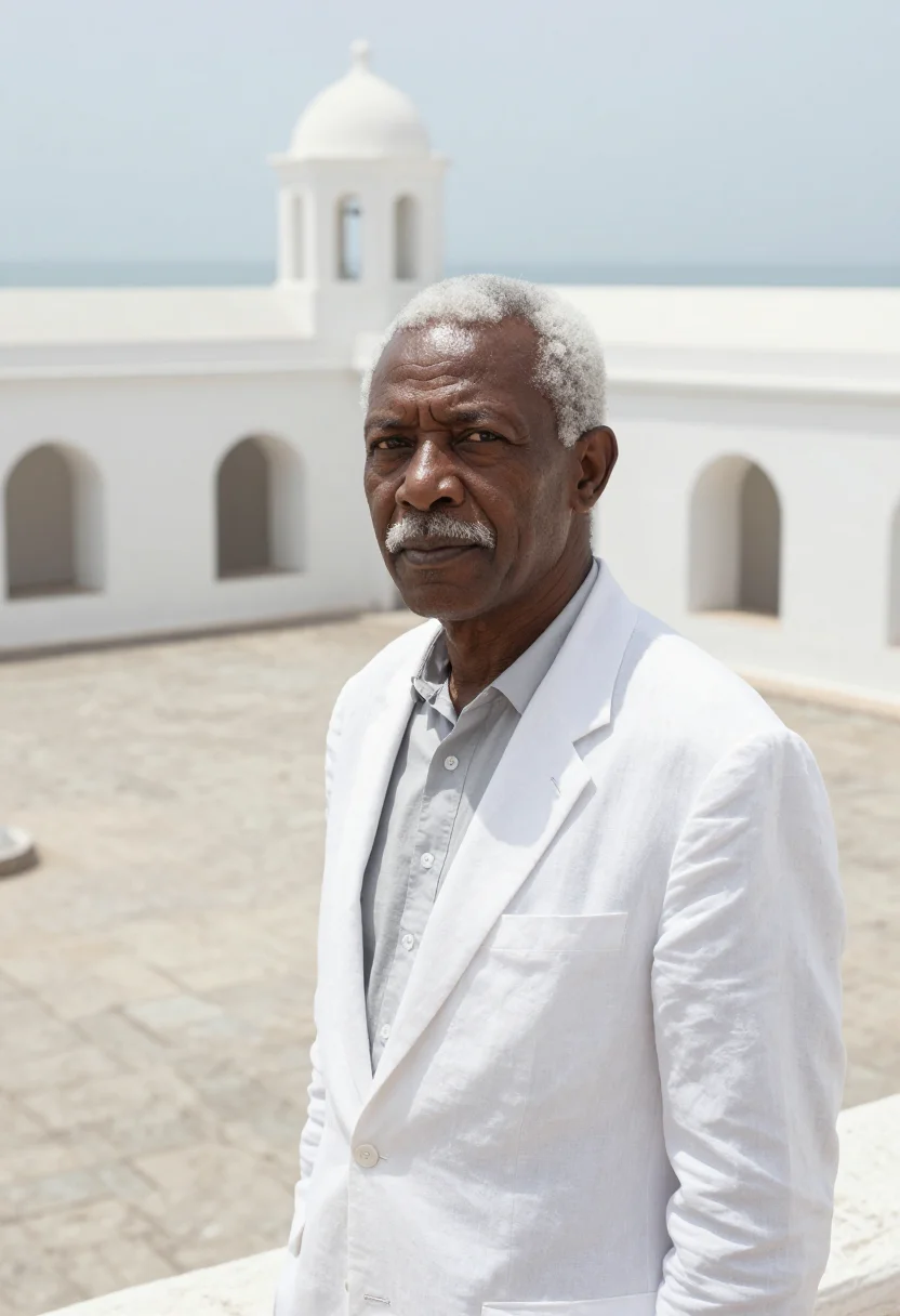 AI cape coast historian castle white fort sample — portrait of a man, a Ghanaian historian in his late sixties