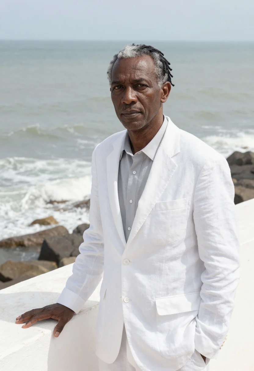 AI cape coast historian castle white fort sample — portrait of a man, a Jamaican historian in his early fifties
