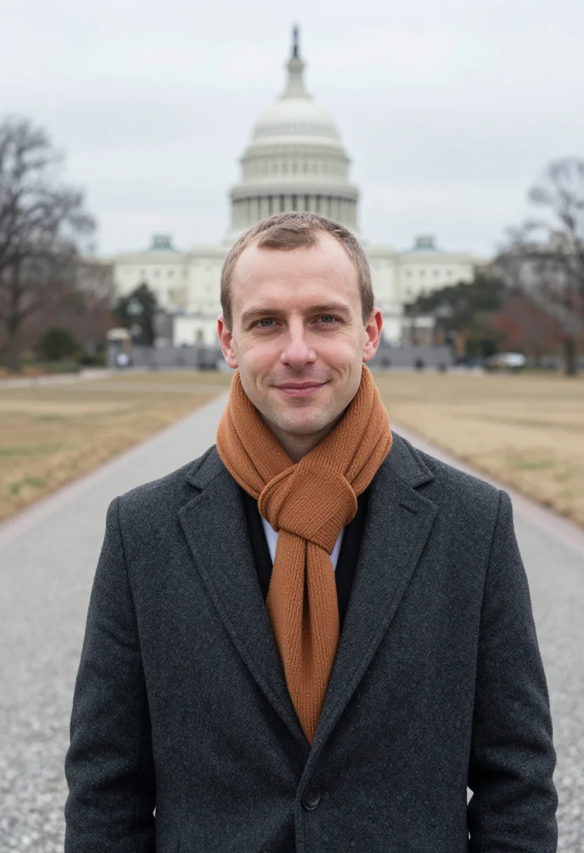 AI capitol hill staffer ochre sample — portrait of a man, tight head-and-shoulders portrait of a We