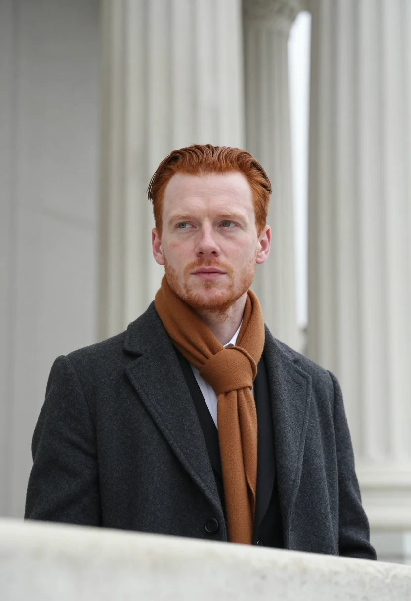 AI capitol hill staffer ochre sample — portrait of a man, close headshot of a Western-European man
