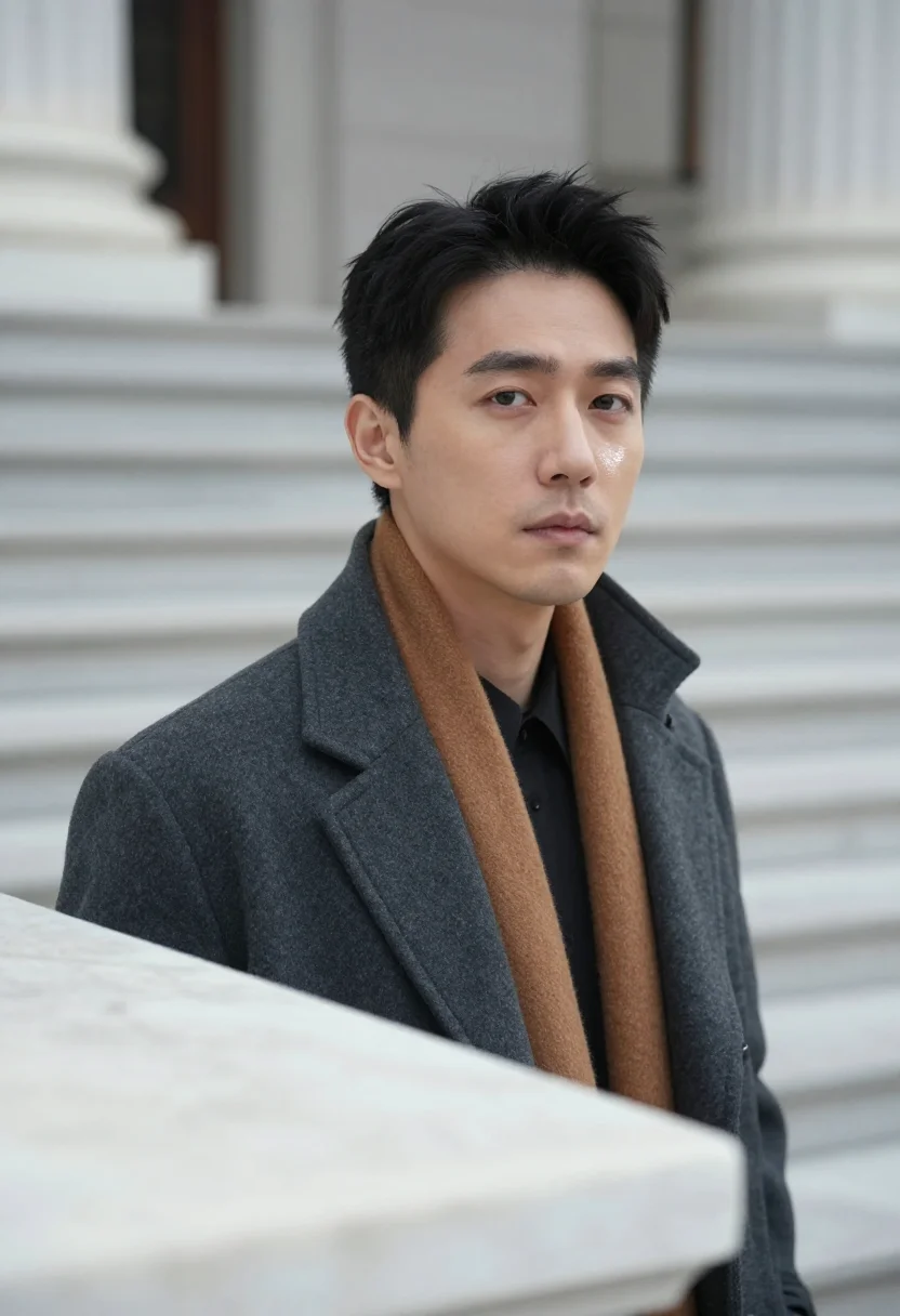 AI capitol hill staffer ochre sample — portrait of a man, close headshot of an East-Asian man in hi