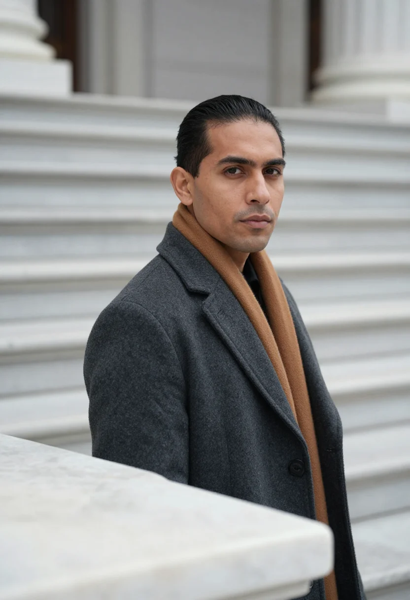 AI capitol hill staffer ochre sample — portrait of a man, tight head-and-shoulders portrait of a La
