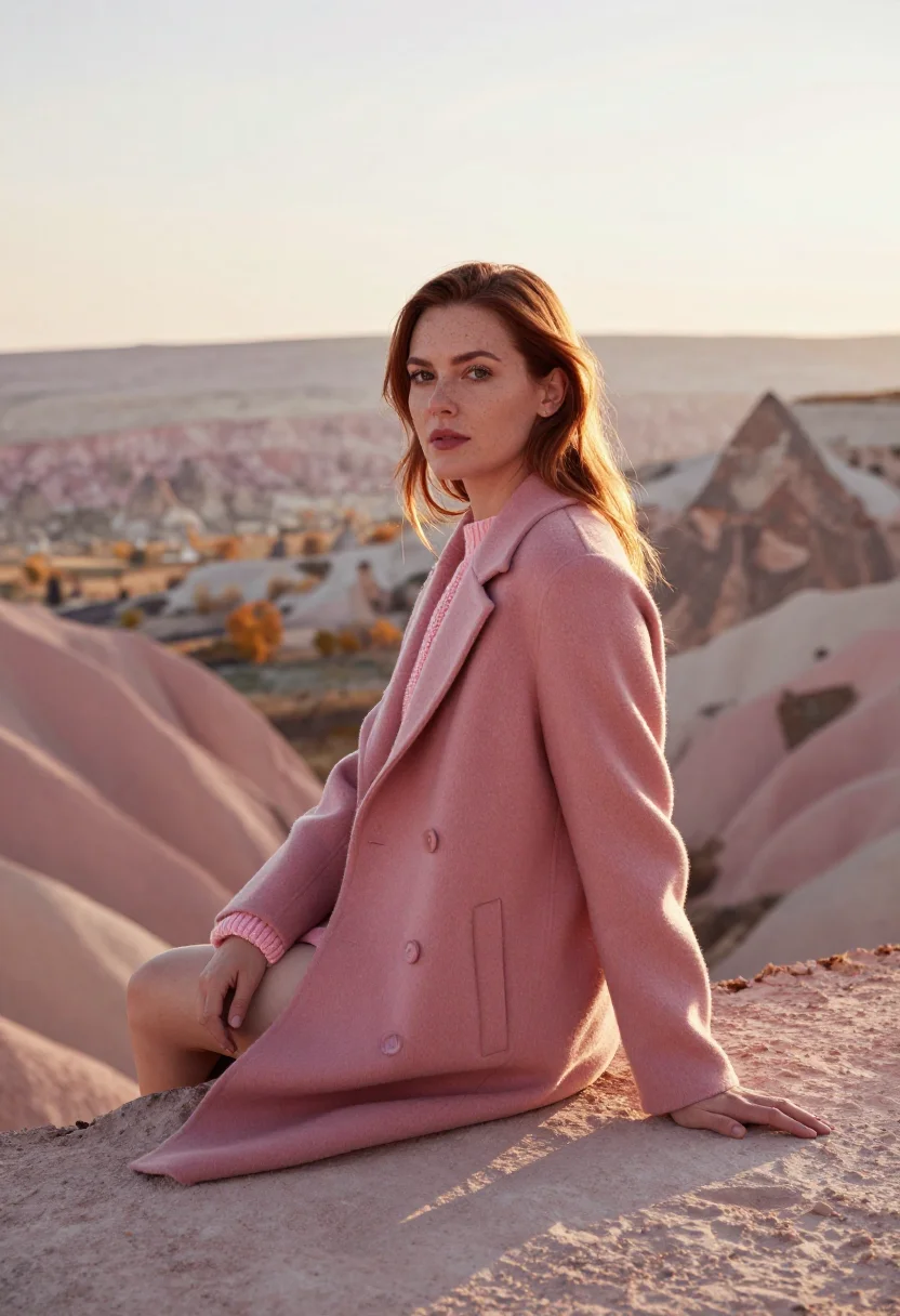 AI cappadocia october rose sample — portrait of a woman, framed three-quarter length from the he