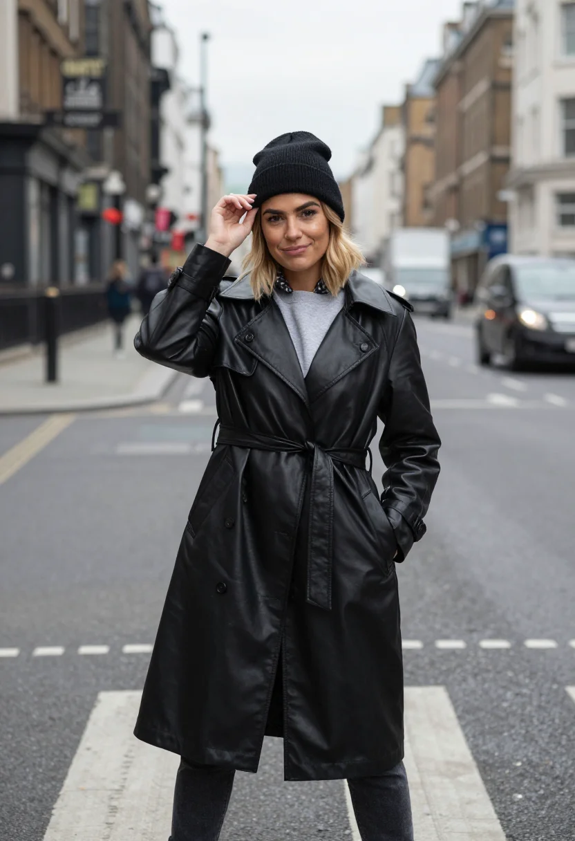 AI cara delevingne burberry sample — portrait of a woman, framed from the crown to the knee: a Br