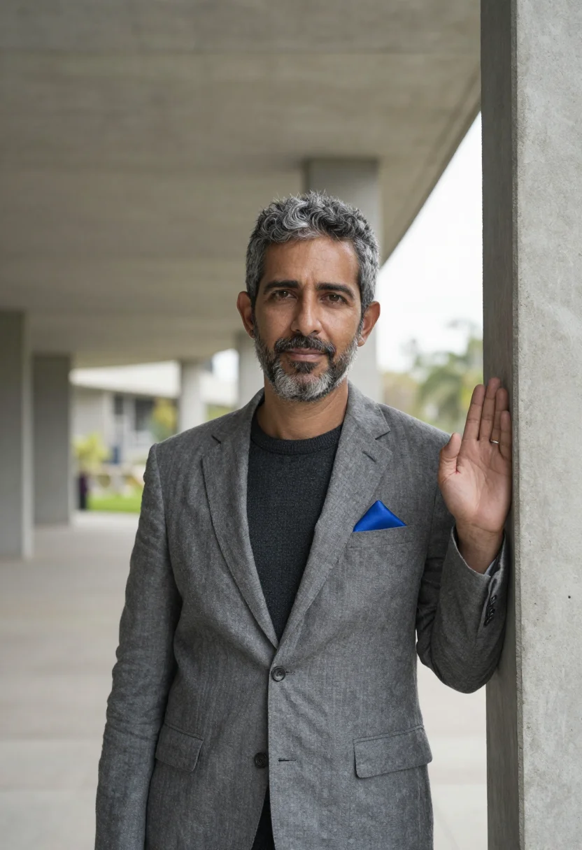 AI caracas architect university concrete mosaic sample — portrait of a man, a Venezuelan architect in his mid-forties