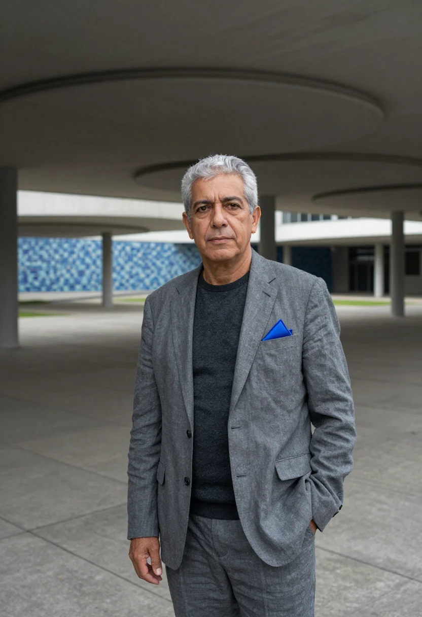 AI caracas architect university concrete mosaic sample — portrait of a man, a Venezuelan architect of Portuguese desc