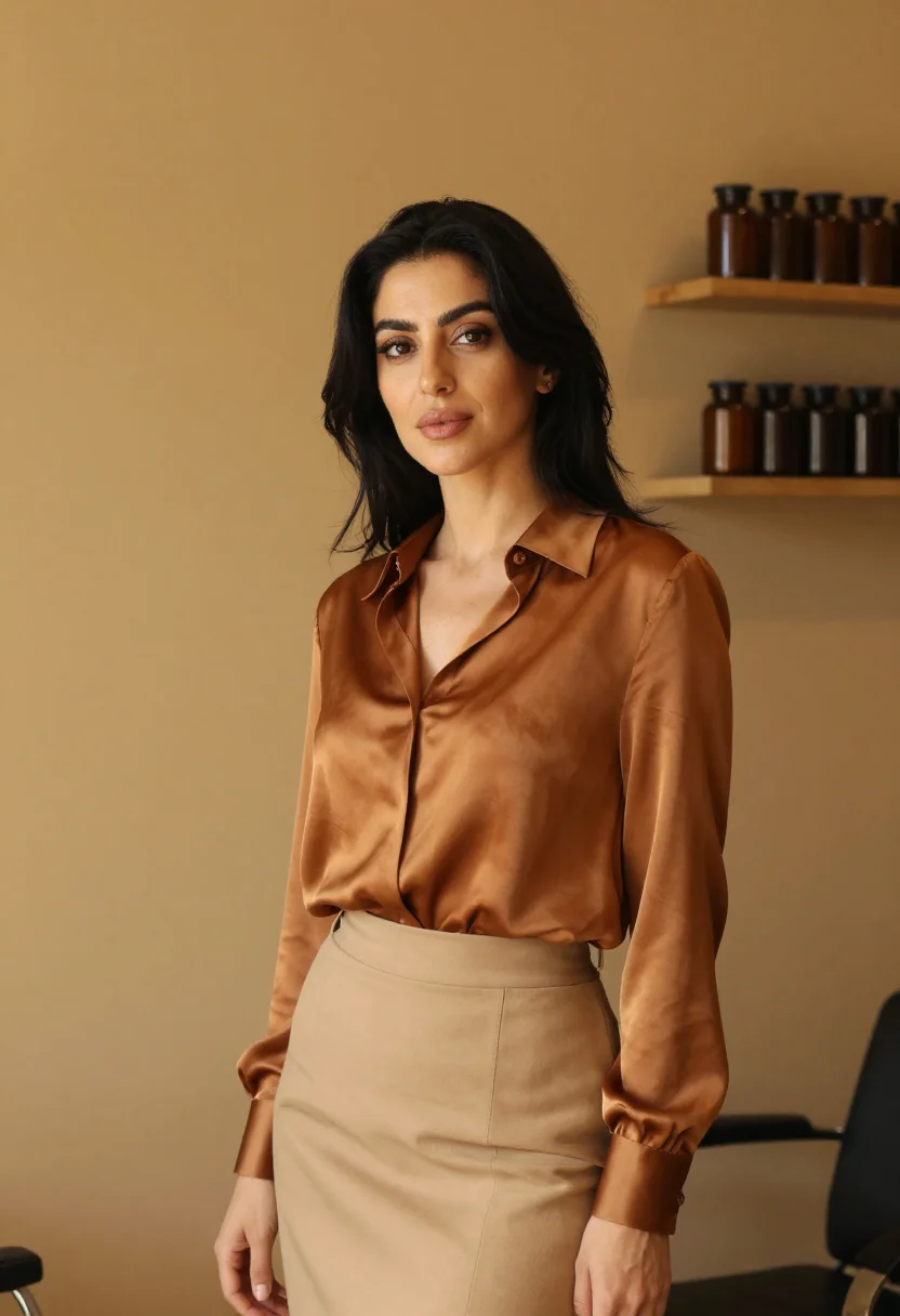 AI caramel beirut salon honey sample — portrait of a woman, an Armenian-Lebanese woman in her mid-t