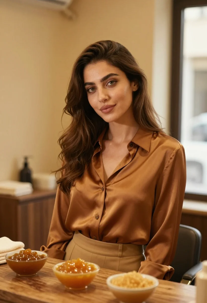 AI caramel beirut salon honey sample — portrait of a woman, a Syrian woman in her late twenties wit