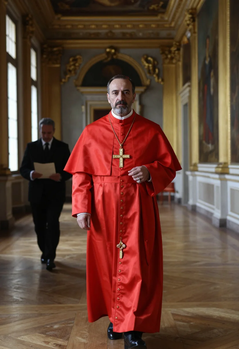 AI cardinal mazarin sample — portrait of a man, three-quarter-length walking portrait of