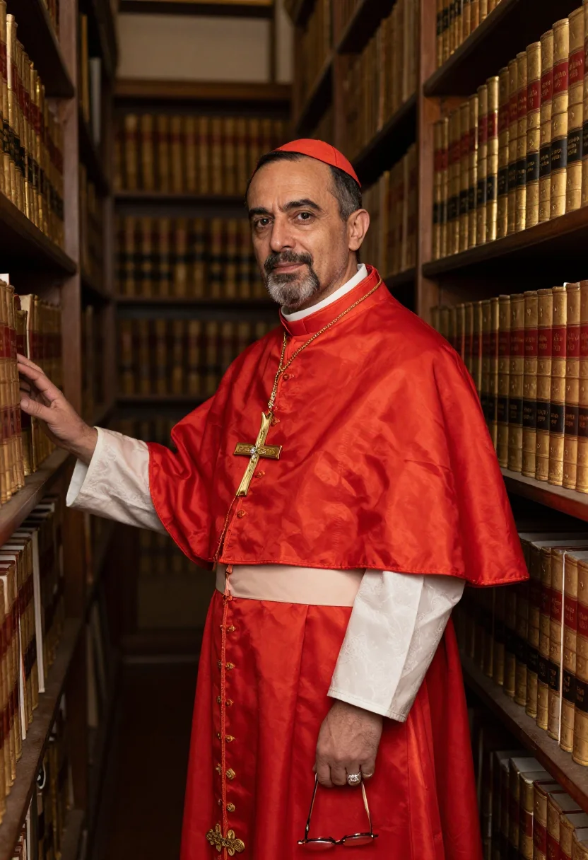 AI cardinal mazarin sample — portrait of a man, three-quarter-length over-shoulder portra
