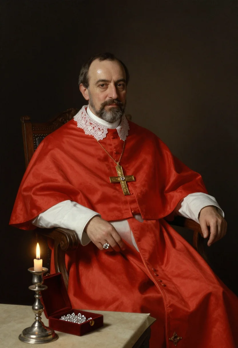 AI cardinal mazarin sample — portrait of a man, three-quarter-length seated portrait of a