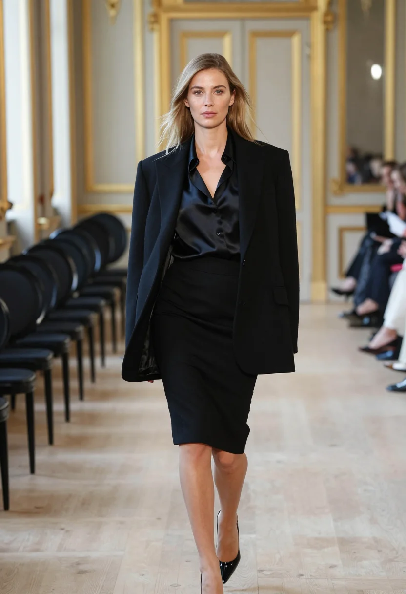 AI carine roitfeld paris vogue black pencil skirt sample — portrait of a woman, a Dutch woman in her early thirties wit