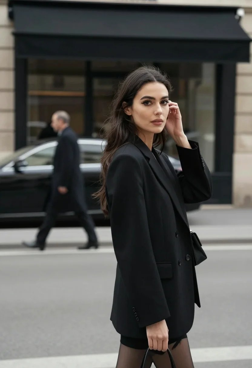 AI carine roitfeld sample — portrait of a woman, chest-up portrait of a French woman of