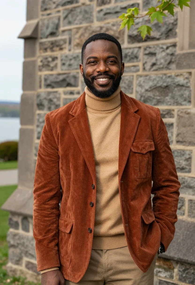 AI carl sagan cornell ithaca may rust corduroy sample — portrait of a man, an African-American professor in his earl