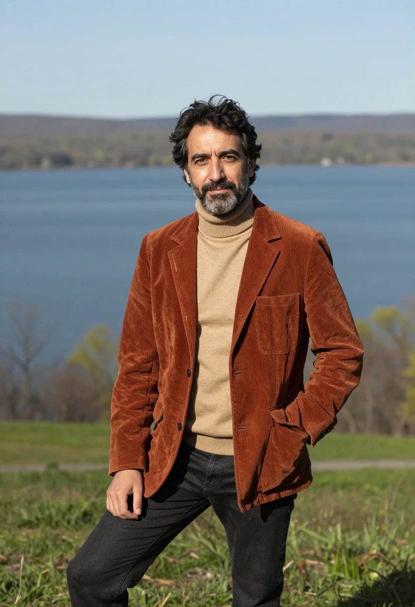 AI carl sagan cornell ithaca may rust corduroy sample — portrait of a man, an Italian-American professor in his late