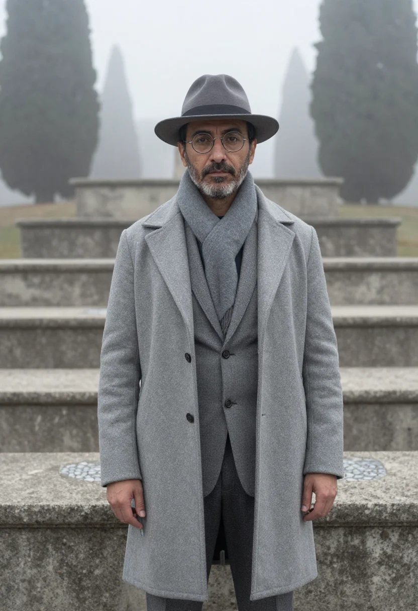 AI carlo scarpa brion january concrete sample — portrait of a man, framed half-length from the head to the h