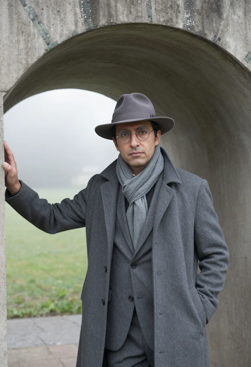 AI carlo scarpa brion january concrete sample — portrait of a man, framed half-length from the head to the h