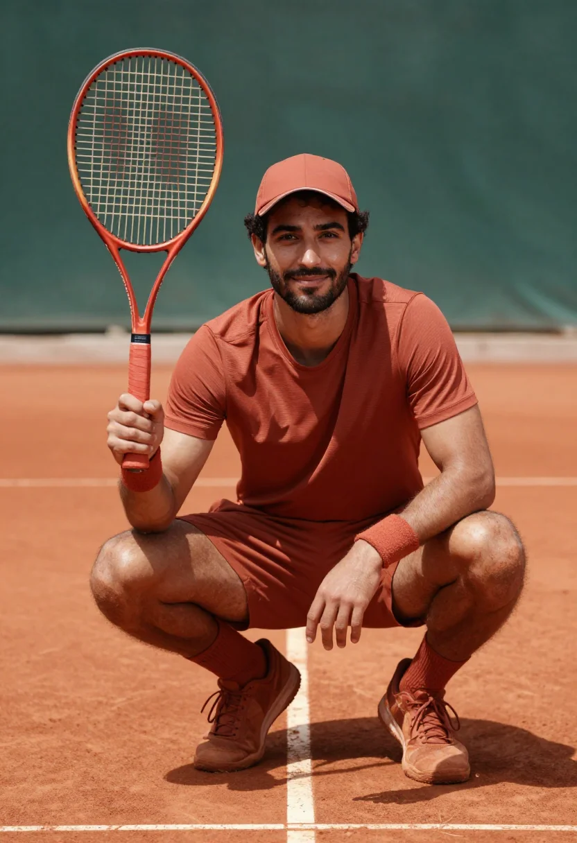 AI carlos alcaraz roland garros clay terracotta sample — portrait of a man, a Portuguese man in his late twenties wit
