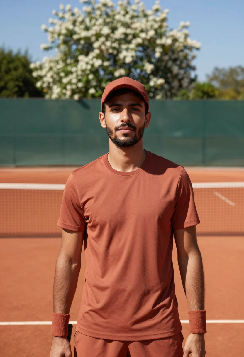 AI carlos alcaraz roland garros clay terracotta sample — portrait of a man, a Moroccan man in his mid-twenties with w
