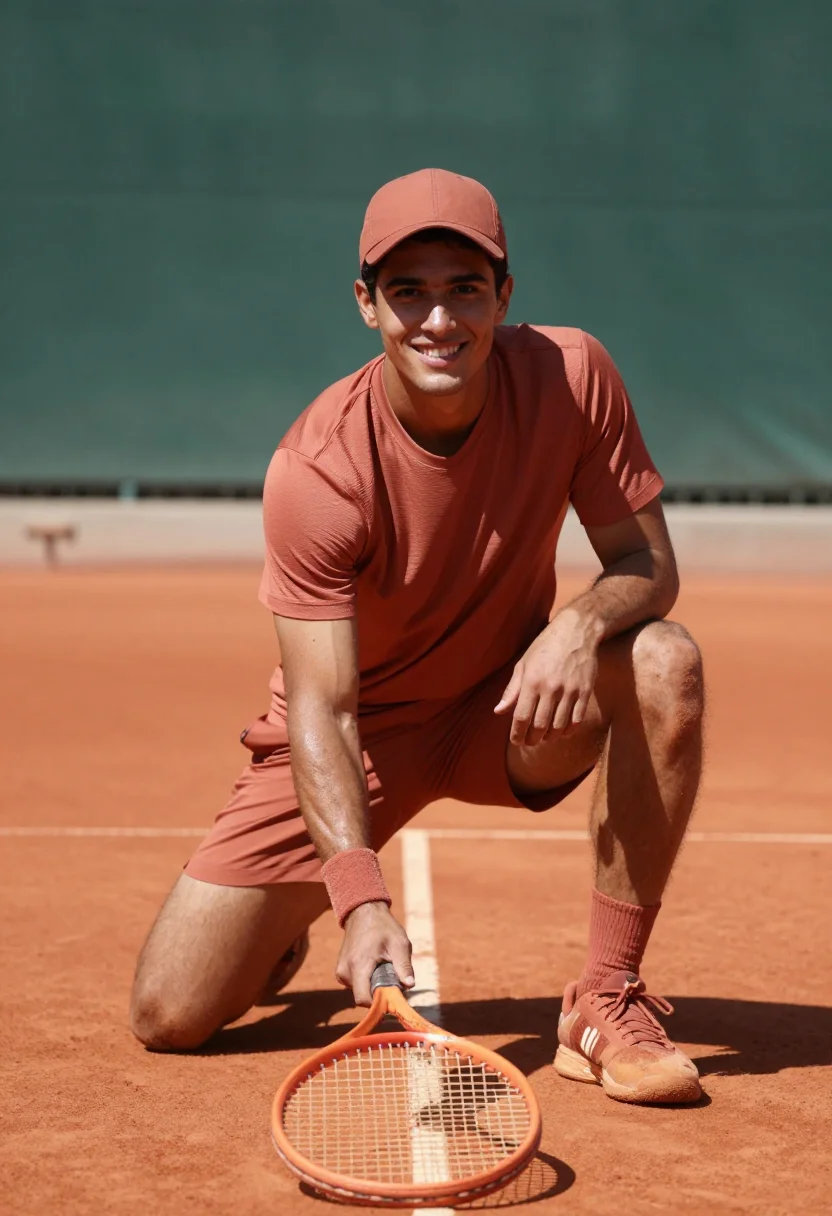 AI carlos alcaraz roland garros clay terracotta sample — portrait of a man, an Italian man in his early twenties with