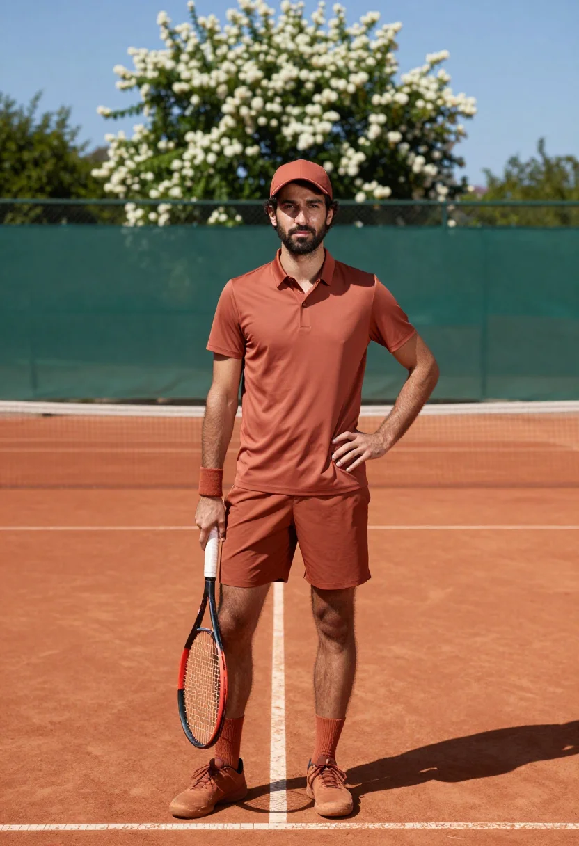 AI carlos alcaraz roland garros clay terracotta sample — portrait of a man, a Greek man in his late twenties with oli