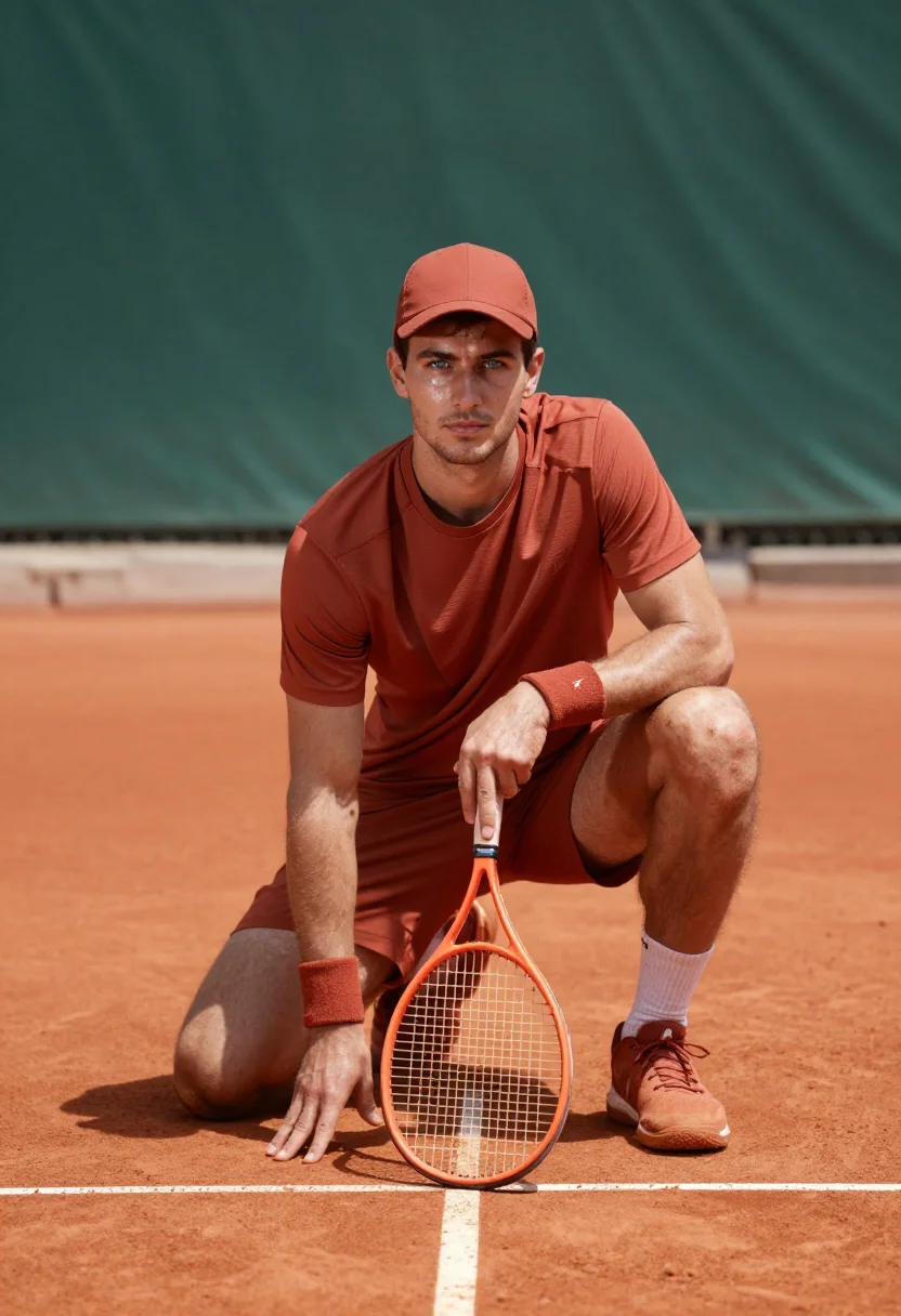 AI carlos alcaraz roland garros clay terracotta sample — portrait of a man, a Serbian man in his mid-twenties with fa
