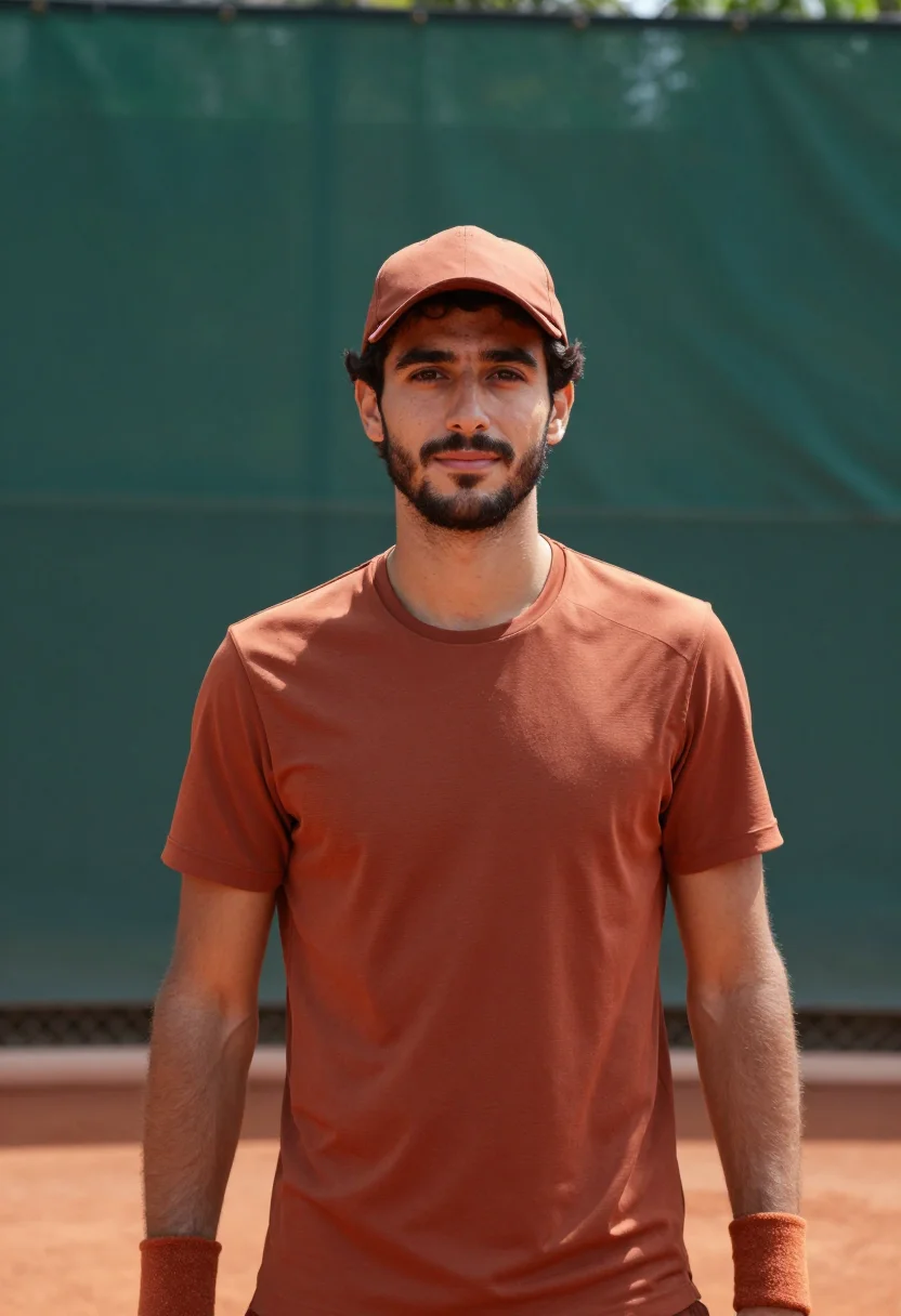 AI carlos alcaraz roland garros clay terracotta sample — portrait of a man, an Argentine man in his mid-twenties with