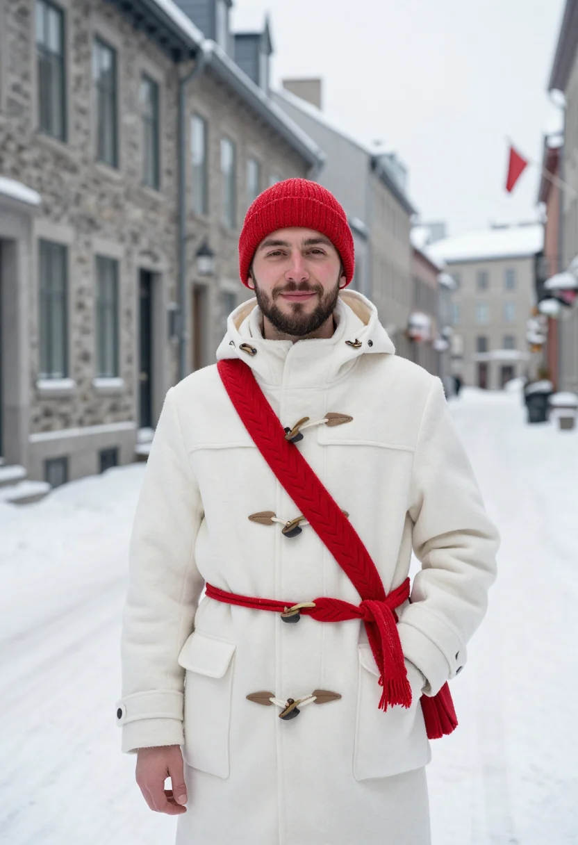 AI carnaval de quebec bonhomme red sash sample — portrait of a man, framed half-length from the waist up, the