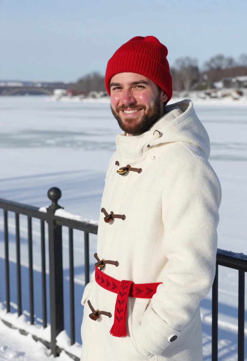 AI carnaval de quebec bonhomme red sash sample — portrait of a man, framed chest-up, the crop at the lower ri
