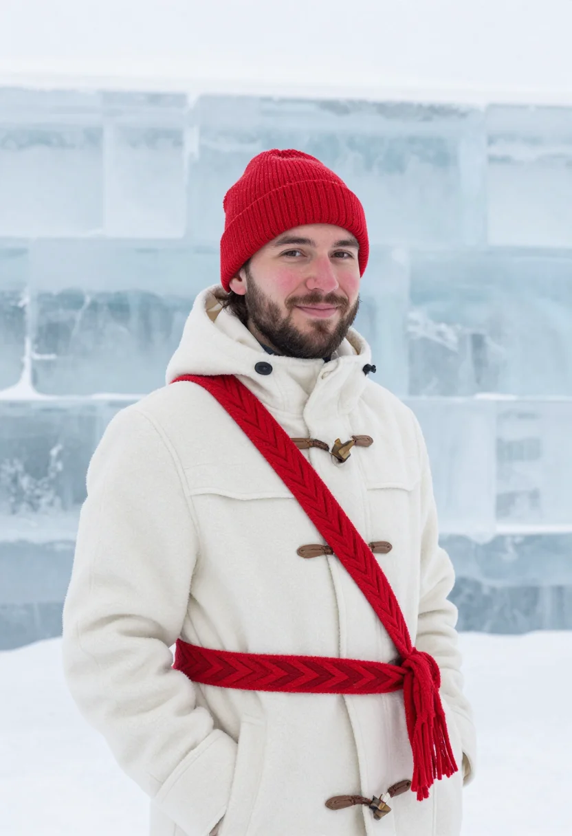 AI carnaval de quebec bonhomme red sash sample — portrait of a man, framed chest-up, the crop at the lower ri