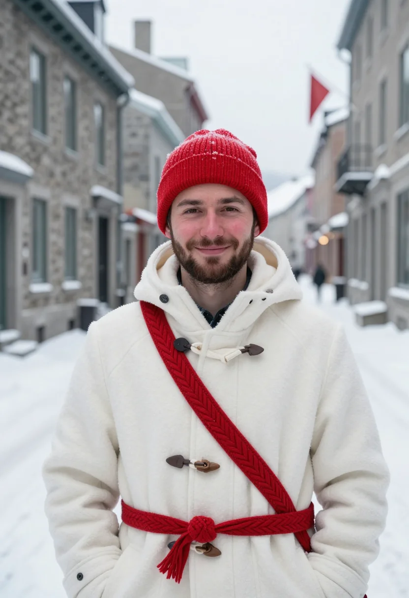 AI carnaval de quebec bonhomme red sash sample — portrait of a man, framed tight, head and shoulders, the bod