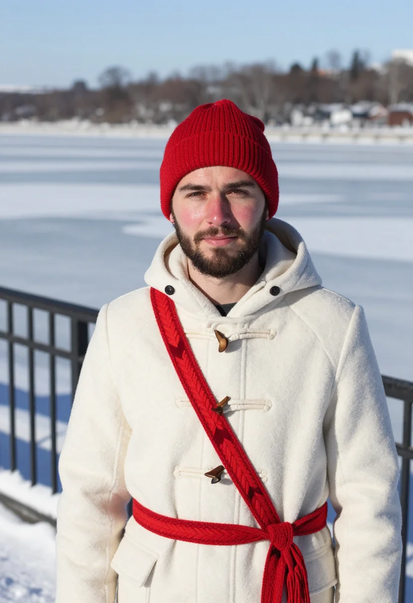 AI carnaval de quebec bonhomme red sash sample — portrait of a man, framed tight, head and shoulders, the bod