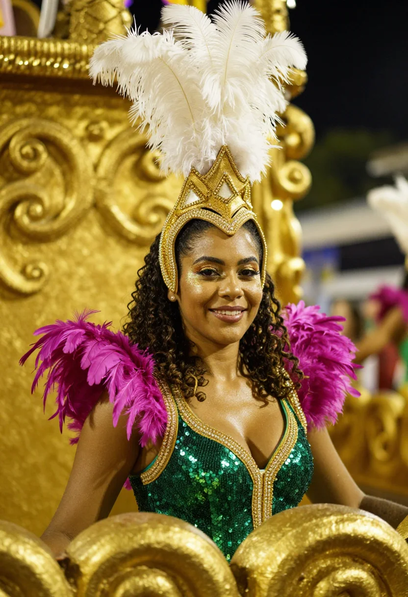 AI carnaval rio sambodromo palette sample — portrait of a woman, framed tight, head and shoulders, the b