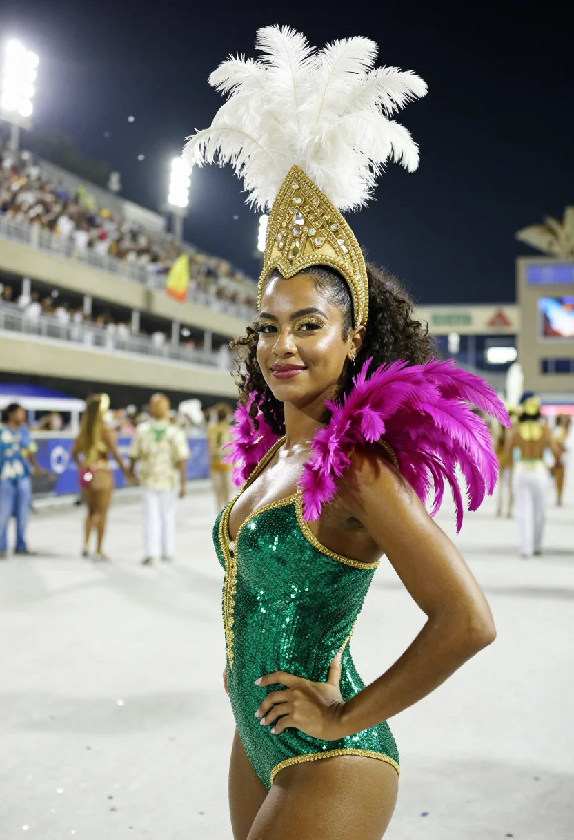 AI carnaval rio sambodromo palette sample — portrait of a woman, framed half-length from the waist up, t