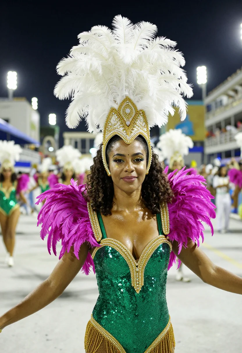 AI carnaval rio sambodromo palette sample — portrait of a woman, framed tight, head and shoulders, the b