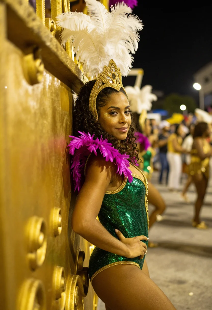 AI carnaval rio sambodromo palette sample — portrait of a woman, framed half-length from the waist up, t