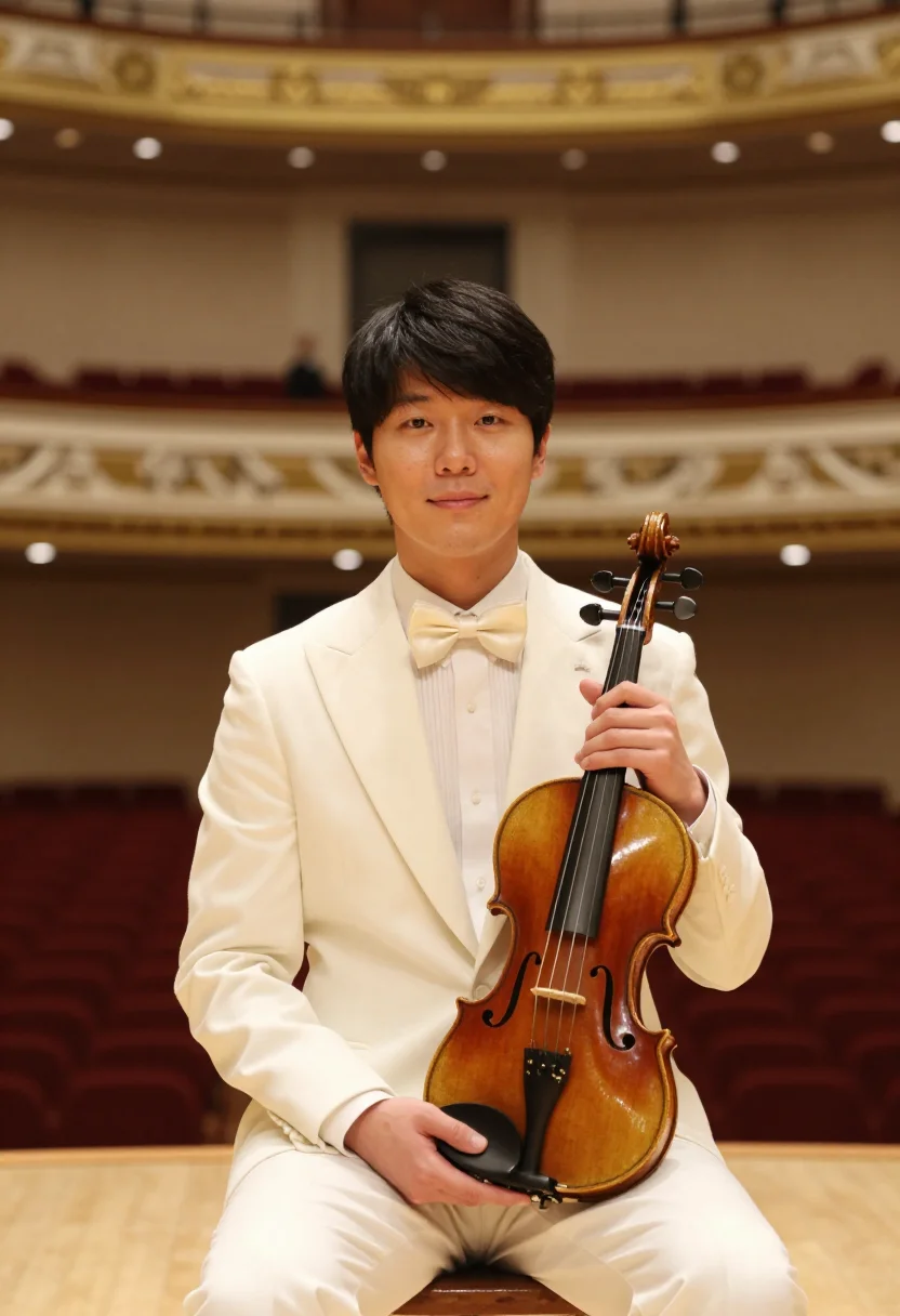 AI carnegie hall violinist ivory sample — portrait of a man, in his early forties, Korean-American, wi