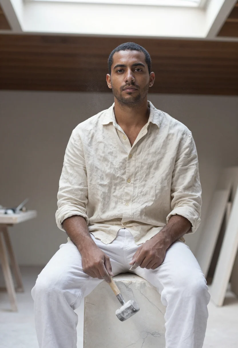 AI carrara white sample — portrait of a man, three-quarter-length portrait of a man in