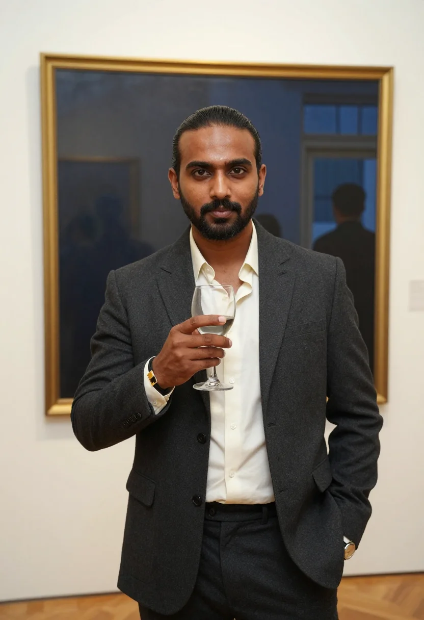 AI cartier tank sample — portrait of a man, close portrait of an Indian man with warm