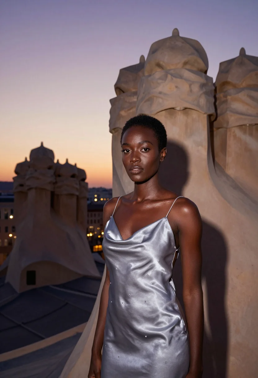 AI casa batllo sample — half-length three-quarter portrait of a Black woman with dee