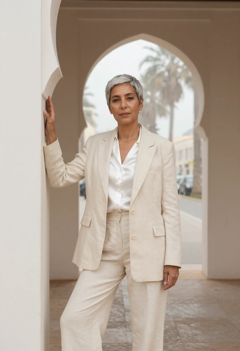AI casablanca architect art deco cream sample — portrait of an architect, an Italian woman in her early fift
