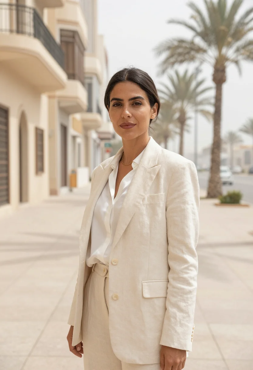 AI casablanca architect art deco cream sample — portrait of an architect, a Moroccan woman of Fassi descent